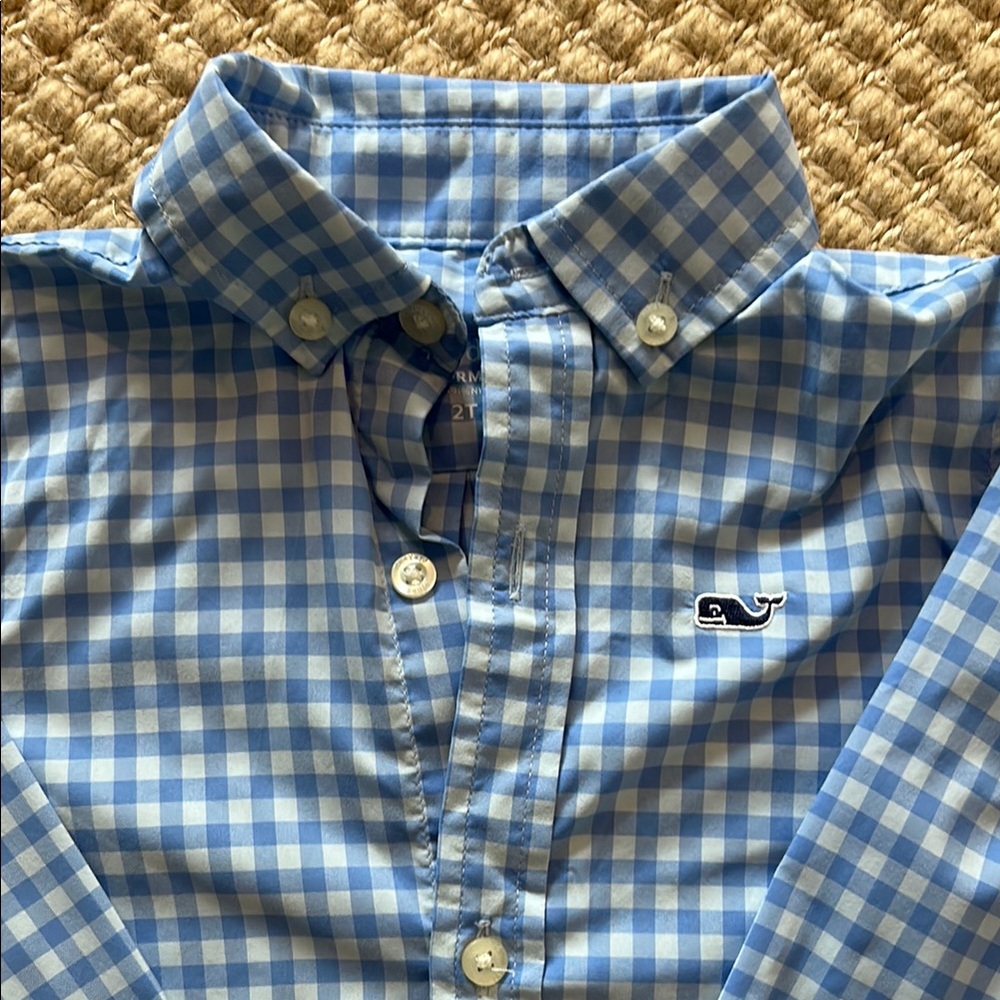 Blue Gingham Vineyard Vines 2t Button Down Shirt - good condition.